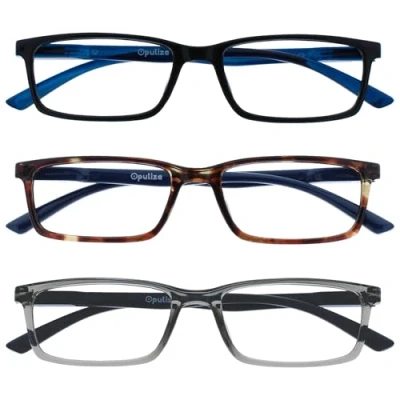Afbeelding van Opulize See 3 Stuks Blauw Licht Blokkeert Leesbril Zwart Bruin Grijs Computer Ontspiegeld Mannen Vrouwen BBB9 127 +2,00