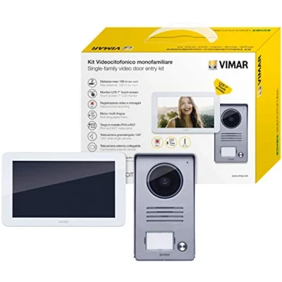 Afbeelding van Vimar K40935 1 Family Video Entry kit met: Hands Free 7&quot; LCD Entree, Button Audio/Video Entrance Panel, Supply Unit, met Bevestigingsbeugel, Wit
