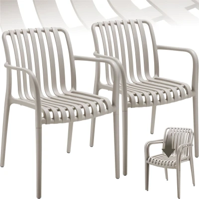 Afbeelding van tectake® Set van 2 Tuinstoelen Tuinset voor om de Tuintafel, Terras of Camping Terrasstoelen Tuinstoel met Armleuning Weerbestendig Taupe