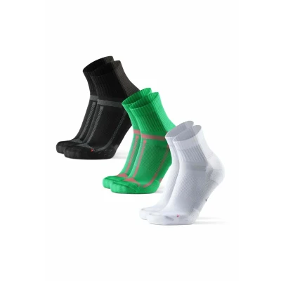 Afbeelding van DANISH ENDURANCE Hardloopsokken voor Lange Afstanden, Kwartlengte, Anti Blaar Dames &amp; Heren, 3 paar Meerkleurig (1xZwart/Grijs, 1xGroen/Oranje, 1xWit) 39 42