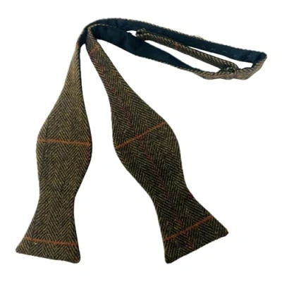 Afbeelding van King &amp; Priory Luxe Dijon Bruine Visgraat Check Zelfbindende vlinderdas, Tweed, Bruin, Eén maat
