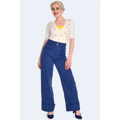 Afbeelding van Voodoo Vixen Turn Up Ponstripe Wijde broek L Blauw