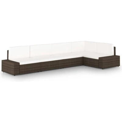 Afbeelding van vidaXL 5 delige Loungeset met kussens poly rattan bruin