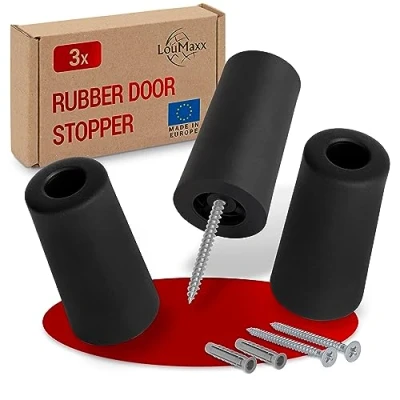 Afbeelding van LouMaxx Deurstopper Vloer Schroeven van Rubber Vloermontage Ø 40 mm x 75 mm, voor Schroefbevestiging, Betrouwbare bescherming tegen dichtslaande deuren, Set 3 in Zwart