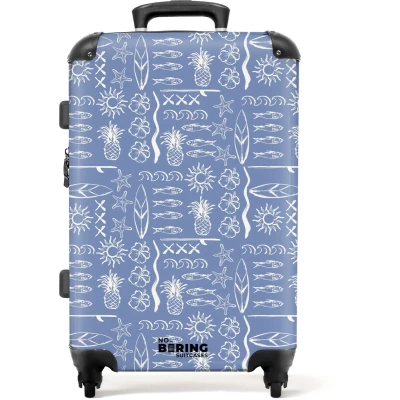 Afbeelding van NoBoringSuitcases.com Grote koffer Blauwe surf patroon Kinderkoffer geschikt voor jongen en meisjes Reiskoffer met 4 wielen Trolley op wieltjes Rolkoffer groot kinderen 72 liter Ruimbagage valies 20kg