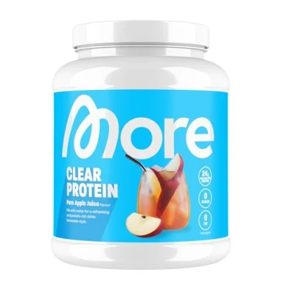 Afbeelding van MORE Clear Protein Wei Isolaat Poeder, Pure Apple Juice, 600 g, 20 porties Lactosevrij Poeder voor Spieropbouw en Herstel, Gemaakt in Duitsland