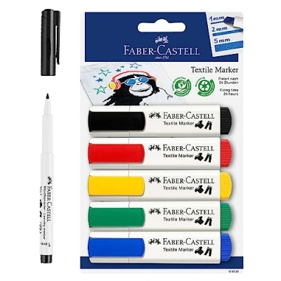 Afbeelding van Faber Castell 205066 Textielmarkerset voor lichte stoffen, textielkleurpotloden in 5 standaardkleuren en textielpotlood zwart