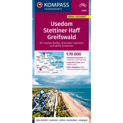 Afbeelding van KOMPASS Fahrradkarte 3349 Usedom, Stettiner Haff, Greifswald 1:70.000: reiß und wetterfest mit Extra Stadtplänen