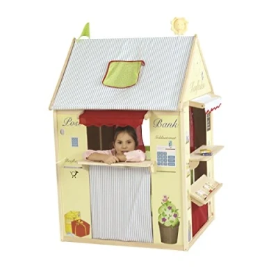 Afbeelding van roba Speelhuiscombinatie, rollenspel huis voor kinderen, te gebruiken als winkelwinkel, kasperletheater, tafel, schakelaar post/bank/kiosk