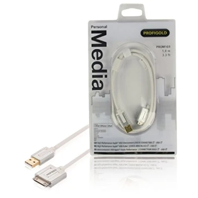 Afbeelding van Profigold Prom101 Sync And Charge kabel 30 pins Dock Male Usb 2.0 A 1,00 M Wit