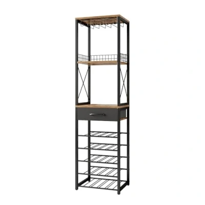 Afbeelding van Vicco Wijnrek Porto, Eiken rustiek/Zwart, 40 x 147.5 cm met lade