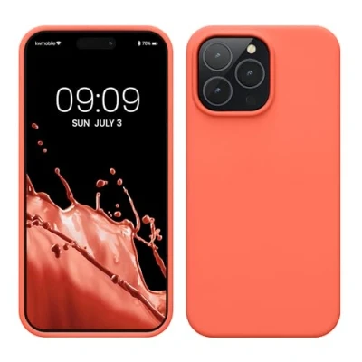 Afbeelding van kwmobile telefoonhoesje geschikt voor Apple iPhone 14 Pro Max Hoesje met siliconen coating Smartphone case in levendig koraal