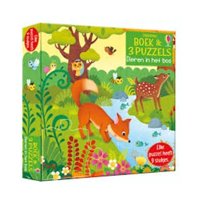Afbeelding van Uitgeverij usborne zoekboek en puzzel 3x9st dieren in het bos