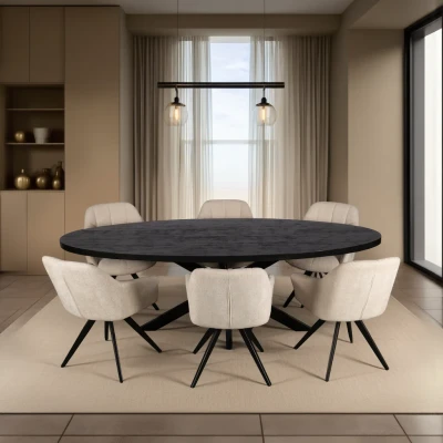 Afbeelding van Zita Home Thom eettafel 220 cm Ovale Metalen matrix poot Massief Mangohout