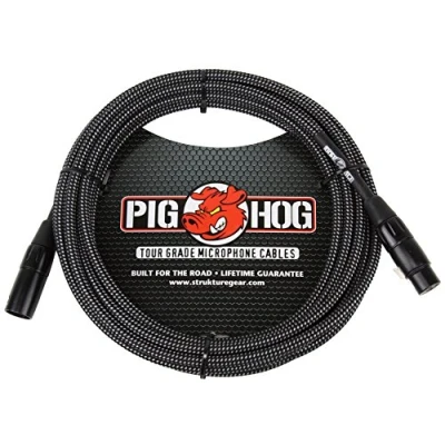 Afbeelding van Pig Hog PHM10BKW Zwart/Wit Geweven Hoge Prestaties XLR Microfoon Kabel, 10 Voet