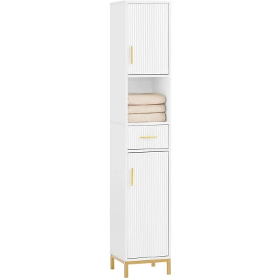 Afbeelding van SoBuy Hoge kast met 2 deuren opbergkast voor badkamer badkamerkast open vakken smalle wit BHT ca. 30x170x30cm BZR181 W