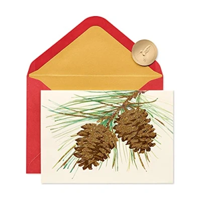 Afbeelding van Papyrus Vakantiekaarten Boxed met Enveloppen, Prachtig Jaar te komen, Dennenappels (14 Count)