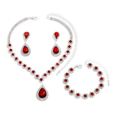 Afbeelding van FDEETY Sieradenset voor dames, elegante eenvoudige sieradenset, bruid, hanger, bruidssieraad met strass, grote halsketting, armbanden, oorbellen, set, cadeau sieraden, Stras