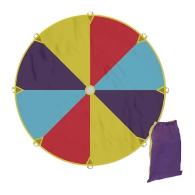 Afbeelding van Relaxdays parachute spel Ø 2 m 8 handvatten dansdoek kinderen opbergzak