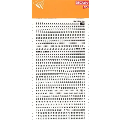 Afbeelding van APLI SDD209F Super 3 mm zwarte overdrachtsletters en cijfers 997 tekens,Zwart