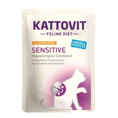 Afbeelding van 12x85g Sensitive Kip/Kalkoen Kattovit Kattenvoer Maaltijdzakjes