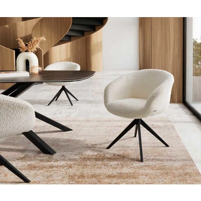 Afbeelding van DELIFE Draaistoel Vinka Flex met armleuning bouclé wit kruisframe breed zwart pocketveer kern 360 draaibaar