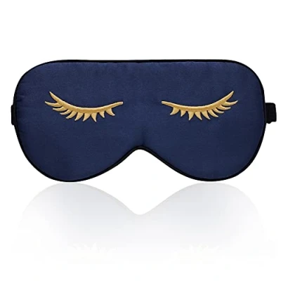 Afbeelding van Slaapmasker van 100% zijde met verstelbare riem, comfortabel en superzacht (patroon marineblauw) 4