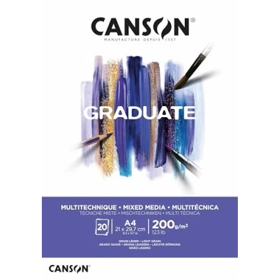 Afbeelding van Canson Graduate gemiddeld gemengd papier, licht, 200 g, 120 lb, gekleed aan de korte zijde, A4 21 x 29,7 cm, hoogwit, 20 vellen