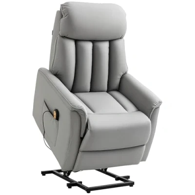 Afbeelding van HOMCOM Elektrische Sta op Fauteuil TV Relaxstoel met Opstaan ​​Hulp Ligfunctie Kunstleer Grijs, 80 x 94 104 cm