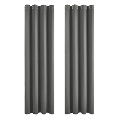 Afbeelding van Deconovo Gordijnen Verduisterend, Lichtgrijs voor Slaapkamer Woonkamer, Warmte isoleerd Ooggordijnen met Ringen, 117x229 cm (B x H), 2 stuks