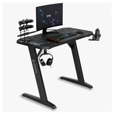 Afbeelding van SENSE7 Nomad Cybernetic Bureau Computerbureau Gamingbureau Zwarte Stabiele bouw Groot tafelblad 100 x 50 cm Bekerhouder Hoofdtelefoonhouder Kabel organiser