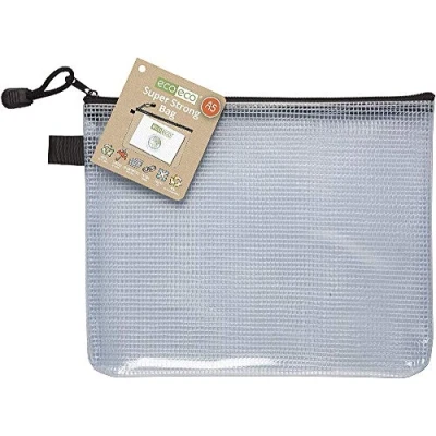 Afbeelding van eco A5 95% Gerecycleerde Super Sterke Zak, Waterdichte Mesh Tuff Bag, Versterkte Zwarte Ritssluiting (Pack van 12)