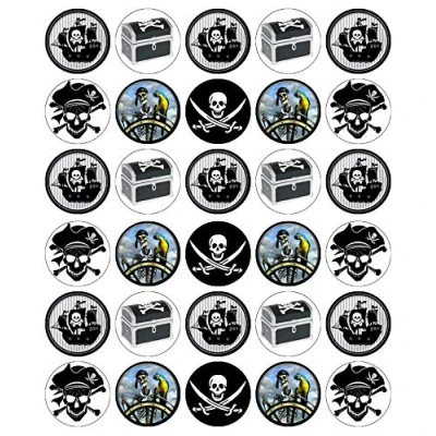 Afbeelding van 30 Pirate Cupcake Toppers Eetbare Wafer Papier Fairy Cake Verjaardagstaarten