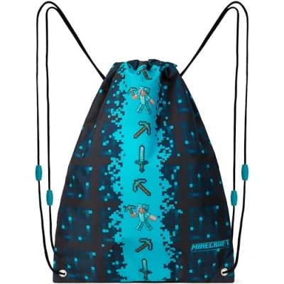 Afbeelding van Minecraft Kids Drawstring Bag Creeper String Swim voor School, Sport, PE Bag, Blauw/Zwart, Eén maat