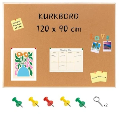 Afbeelding van Creative Home 120 x 90 cm (+/ 1 cm) Kurk Board Prik Bord dik Grenen Frame Prikbord Gemaakt in de EU Perfect voor Kantoor, School, Slaapkamer en Thuis