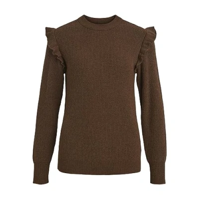 Afbeelding van Object Objmalena L/S Ruffel NOOS Trui, Dames, Maat: XL, Dark earth