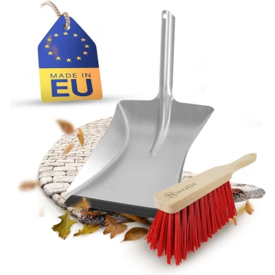 Afbeelding van Novaliv Veeggarnituur set metaal met rubberen lip I verzinkt handveger Elaston handbezem veger schep mondstuk metalen veegplaat veegset handveegset