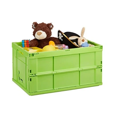 Afbeelding van Relaxdays professionele vouwkrat speelgoedkist multifunctionele krat stapelen groen