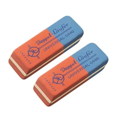 Afbeelding van Läufer 69804 Universele dubbele lopers, 0440, natuurlijk rubber, rood blauwe klassieker, blisterkaart bevat 2 gumjes