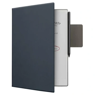 Afbeelding van kwmobile e reader hoesje compatibel met Remarkable Paper Pro hoes Ereader case geïntegreerde penhouder Kunstleer in donkerblauw