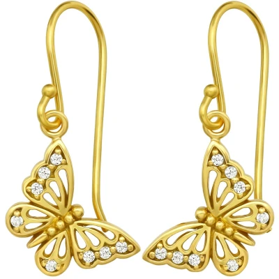 Afbeelding van JoyS Zilveren vlinder bedel oorbellen oorhangers zirkonia 14k goudplating