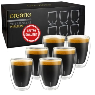 Afbeelding van Creano Premium dubbelwandige drinkglazen, 250 ml, set van 6, gastronomische kwaliteit, 100% vaatwasserbestendig, nieuw 2024