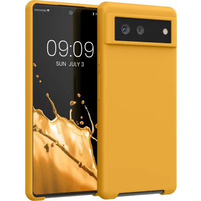 Afbeelding van kwmobile telefoonhoesje geschikt voor Google Pixel 6 Hoesje met siliconen coating Smartphone case in goud oranje