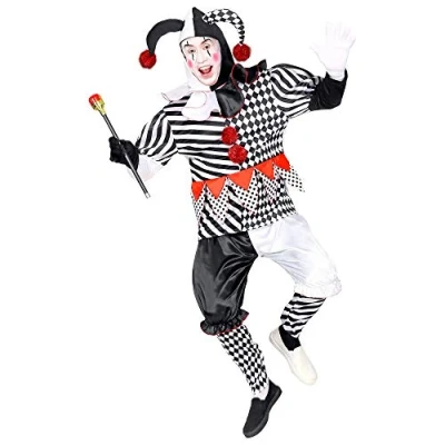 Afbeelding van Widmann Clown &amp; Nar Kostuum Paljas Van Het Hof Harlekijn Man Zwart / Wit Medium Carnavalskleding Verkleedkleding