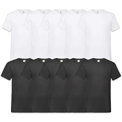 Afbeelding van Fruit of the Loom T shirt voor heren, met V hals, voordeelverpakking van 10 stuks, wit, zwart, L