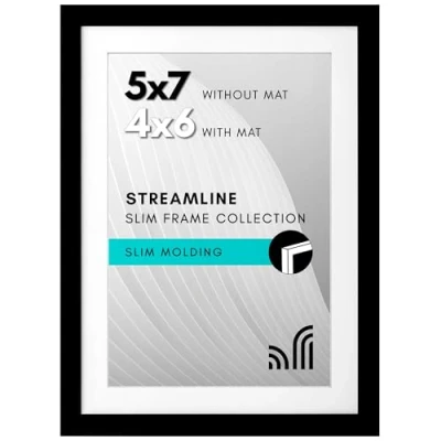 Afbeelding van Americanflat 7 x 5 fotolijst in zwart dunne rand, 6 4 cm met houder of lijst van zonder houder, onbreekbaar glas en schildersezel, voor wand tafelblad