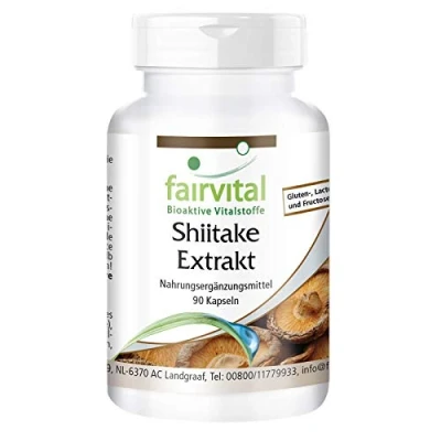 Afbeelding van Fairvital Shiitake extract capsules 500mg HOOG GEDOSEERD VEGAN 90 paddenstoel gestandaardiseerd op 30% polysachariden