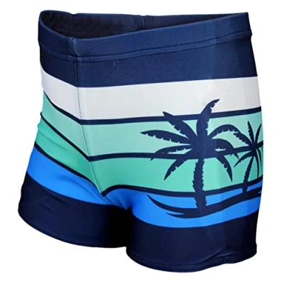 Afbeelding van Aquarti Jongens Zwembroek Zwemboxer Gestreept met Motieven, 020 Donkerblauw/Blauw/Groen, 134