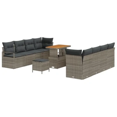 Afbeelding van vidaXL 11 delige Tuin Sofa Set met Kussens Grijs Poly Rattan Acacia