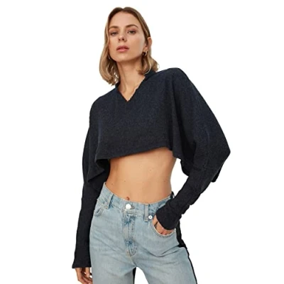 Afbeelding van Trendyol Marineblauwe Supercrop Gebreide Blouse Met Lange Mouwen En Look Twoaw21Bz1213